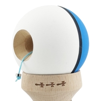 Kendama X Originala, Profesionala, Flippy, Cupe Mari KING SIZE V3, Rubber Grip, Gaura in Baza, Rulment Metalic, din lemn 18 cm, Ata 62/65 cm, S Bicolor Albastru/Alb