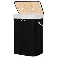 Cos de rufe cu capac, din bambus cu sac textil detasabil, 72 litri, 40x30x60 cm, negru