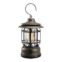 Lampa portabila camping, Felinar Vintage cu carlig, ABS, Iluminare 21 COB LED, Intensitate reglabila, 5W, Flippy, Verde