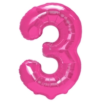 Balon din Folie Metalizata Flippy, Figurina Cifra, Tema Aniversare 40 cm, Ambalaj Individual, Pai inclus, Umflare cu Aer sau Heliu, Roz, Cifra 3