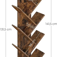VASAGLE Biblioteca de podea cu 8 etaje, cu rafturi din lemn in forma V, 25x141x50cm, maro rustic