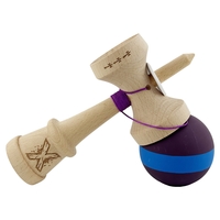 Kendama X Originala, Profesionala, Flippy, Cupe Mari KING SIZE V3, Rubber Grip, Gaura in Baza, Rulment Metalic, din lemn 18 cm, Ata 62/65 cm, M Mov/Albastru/Mov