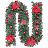 Ghirlanda decorativa Craciun cu Globuri si funde rosii, Flippy, 2,70 m, Verde