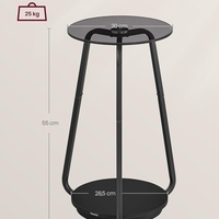 VASAGLE Masuta rotunda tip noptiera, blat din sticla si raft inferior din PAL, cadru metalic, 30x30x55 cm, negru