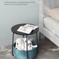VASAGLE Masuta de cafea rotunda cu cos de stofa, stil modern, 45x50cm, negru cu turcoaz inchis