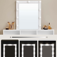 VASAGLE Masa de toaleta cu oglinda LED cu luminozitate reglabila, 2 sertare si 3 compartimente, 100x40x145 cm, alb