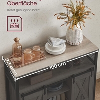 VASAGLE Comoda pentru living sau bucatarie, cu 2 usi glisante, rafturi reglabile, stil rustic, 33x100x80cm, gri