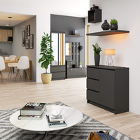 Comoda JERRY cu 3 sertare si dulap cu rafturi, PAL laminat, 80x35x77 cm, gri grafit