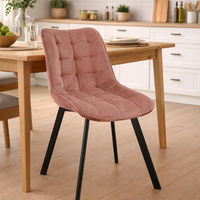 Scaun tapitat, din velur, picioare metalice, maxim 125 kg, 48x60x87 cm, roz pudrat