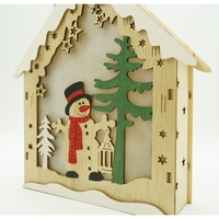 Decoratiune luminoasa, model de Casa cu Om de zapada, maro, lungime: 18 cm, latime: 5 cm, inaltime: 21 cm, lemn, interior/exterior
