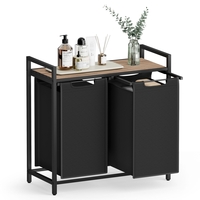 VASAGLE Cos de rufe, 2 compartimente, saci de rufe detasabili, raft, cadru metalic, 2x46L, 73x33x72 cm, maro si negru