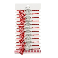 Martisor Bratara cu Ciucure pentru Dama, Jolie, Model Fluture cu Pietre, Set 12 bucati, Pandativ din Inox, Snur Reglabil, Rosu/Alb