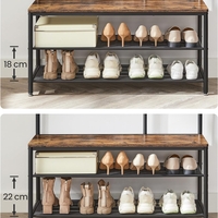 VASAGLE Cuier cu rafturi depozitare pantofi si ​​oglinda, industrial, 35x98x180 cm, maro rustic si negru