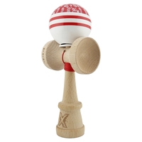 Kendama X Originala CHICANOS, Profesionala, Flippy, Cupe Mari KING SIZE V3, Super Sticky, Gaura in Baza, Rulment Metalic, din lemn 18 cm, Ata 62/65 cm, Rosu/Alb