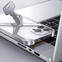 Husa Armor X Compatibila cu iPhone 15 Pro, Vafy, Aliaj de Aluminiu, Antisoc, Antizgarieturi, Impermeabila, Margini cu 2 Straturi, Aderent, Montare Usoara, Surubelnita Inclusa, Gri Metalizat