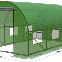 Folie armata pentru sera gradina 400x250 cm, verde, PE 140g/m², UV4, cu ferestre si usa cu fermoar