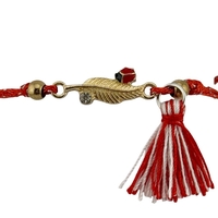 Martisor Bratara cu Ciucure pentru Dama, Jolie, Model Pana cu Buburuza, Set 12 bucati, Pandativ din Inox cu Piatra, Snur Reglabil, Rosu/Alb