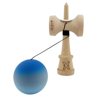 Kendama X Originala, Profesionala, Flippy, Cupe Mari KING SIZE V3, Rubber Grip, Gaura in Baza, Rulment Metalic, din lemn 18 cm, Ata 62/65 cm, Gradient Albastru/Gri/Albastru deschis
