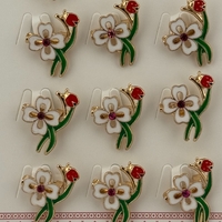 Set 12 Brose Martisor Primavara, Jolie, Model Trifoi cu Buburuza, Verde Alb Rosu