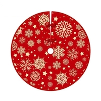 Covoras pentru Bradul de Craciun, Flippy, din Tesatura Pufoasa, cu Fundite de Prindere, Model Stelute, Rosu, Diametru 90 cm