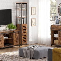 VASAGLE Comoda pentru living sau bucatarie, cu 2 sertare si usa glisanta, rafturi reglabile, stil rustic, 30x70x80cm, maro si negru