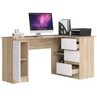 Birou colt dreapta in L cu 3 sertare si rafturi, PAL laminat 16 mm, 155x85x77 cm, stejar sonoma si alb