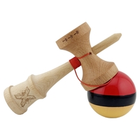 Kendama X Originala, Profesionala, Flippy, Big Cups V2, Super Sticky cu Cupe Mari, Rulment Metalic, din lemn 18 cm, Ata 55 cm, Rosu/Negru/Galben