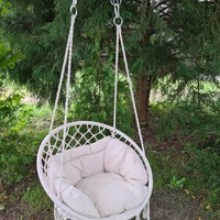 Scaun rotund tip leagan suspendat cu perna Confort Plus, casa sau gradina, bej