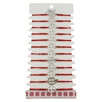 Bratara Martisor pentru Dama, Jolie, Model Trifoi in Contur, Set 12 bucati, Pandativ Argintiu din Inox cu Snur Rosu Ajustabil