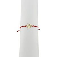 Bratara Martisor pentru Dama, Jolie, Model Floare, Set 12 bucati, Pandativ din Inox Auriu, Snur Ajustabil Impletit, Rosu