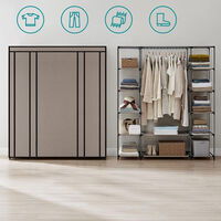 SONGMICS Garderoba din material textil, dulap portabil, cu rafturi si sina de agatat, 150x45x175cm, taupe
