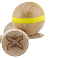 Kendama X Originala, Profesionala, Flippy, Super Sticky, Cupe Mari KING SIZE V3, Gaura in Baza, Rulment Metalic, din lemn 18 cm, Ata 62/65 cm, Original Galben
