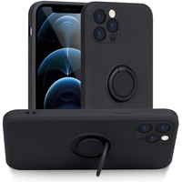 Husa protectie Vafy compatibila cu Apple iPhone 12 Pro Max Liquid Silicone Ring cu suport rotativ Negru