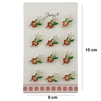 Set 12 Brose Martisor cu Ghiocel de Primavara si Fundita Rosie, Jolie, Brose din Metal, Aspect Lacuit, 2 x 2 cm per Unitate, Multicolor