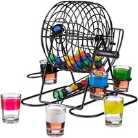 Joc Mini Loterie Flippy, Bingo, cu Pahare de Shot din Sticla, 20 x 20 x 19 cm, 48 Bile, Negru