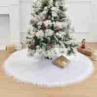 Covor pentru bradul de Craciun White Haipai, diametru 120 cm, blana cu o grosime 4 cm, alb