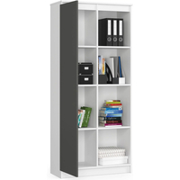 Dulap cu usa si 8 etajere, PAL laminat 16 mm, 80x35x180 cm, alb si gri
