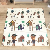 Covoras pentru Copii, Flippy, cu 2 Fete, Model ZOO/Ursulet, din XPE+PE, Impermeabil, Antiderapant, Protectie Termica, +3 Luni, Pliabil, 150 x 200 x 1.5 cm, Multicolor