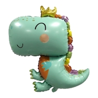 Balon din Folie Metalizata, Flippy, Figurina Dinozaur, Tema Animalute, 75-80 cm, Ambalaj Individual, Pai Inclus, Umflare cu Aer sau Heliu, Verde