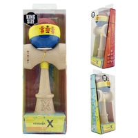 Kendama X Originala, Profesionala, Flippy, Tricolor Edition Stil Romanesc, Super Sticky cu Cupe Mari KING SIZE V3, Rulment Metalic si Gaura in Baza, din Lemn 18 cm, Ata 62/65 cm, Multicolor