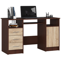 Birou ANA pentru calculator, cu 3 sertare si 1 usa, 124x52x74 cm, maro wenge si stejar sonoma