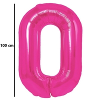 Balon din Folie Metalizata, Flippy, Figurina Cifra, Model 0, Tema Aniversare 100 cm, Ambalaj Individual, Pai Inclus, Umflare cu Aer sau Heliu, Roz