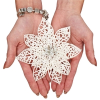 Set 10 ornamente pentru bradul de Craciun, stea Poinsettia, 14cm, alb cu sclipici