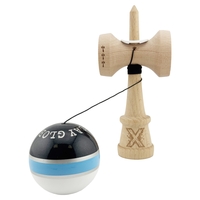 Kendama X Originala ROYAL SPIKE, Profesionala, Flippy, Cupe Mari KING SIZE V3, Super Sticky, Gaura in Baza, Rulment Metalic, din lemn 18 cm, Ata 62/65 cm, Inel Albastru deschis