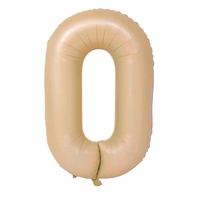 Balon din Folie Metalizata, Flippy, Model Cifra 0, 100 cm, Ambalaj Individual, Pai Inclus, Crem