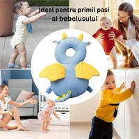 Perna tip Rucsac pentru Protectia Capului, Vafy, Tetiera tip Dragon, pentru Bebelusi, Design tip Plasa, 33x6x19 cm, 180 g, Albastru
