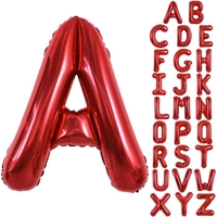Balon Folie Metalizata Litera A, Flippy, 40 cm, Umflati cu Heliu sau Aer, Ambalaj Individual, Pai inclus, Rosu