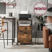 VASAGLE Dulap mobil 42x44x69 cm, cu 2 sertare si roti cu frana, compartiment deschis si suport dosare, PAL si otel, maro rustic si negru