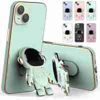 Husa de Protectie TPU 2in1, Vafy, pentru Apple iPhone 15 Plus, Astronaut cu Suport, Antisoc, Rezistenta la Impact, Protectie Camera, Verde