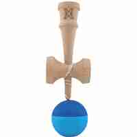 Kendama X Originala, Profesionala, Flippy, din Lemn, Rubber Grip, 18 cm, Albastru/Bleu